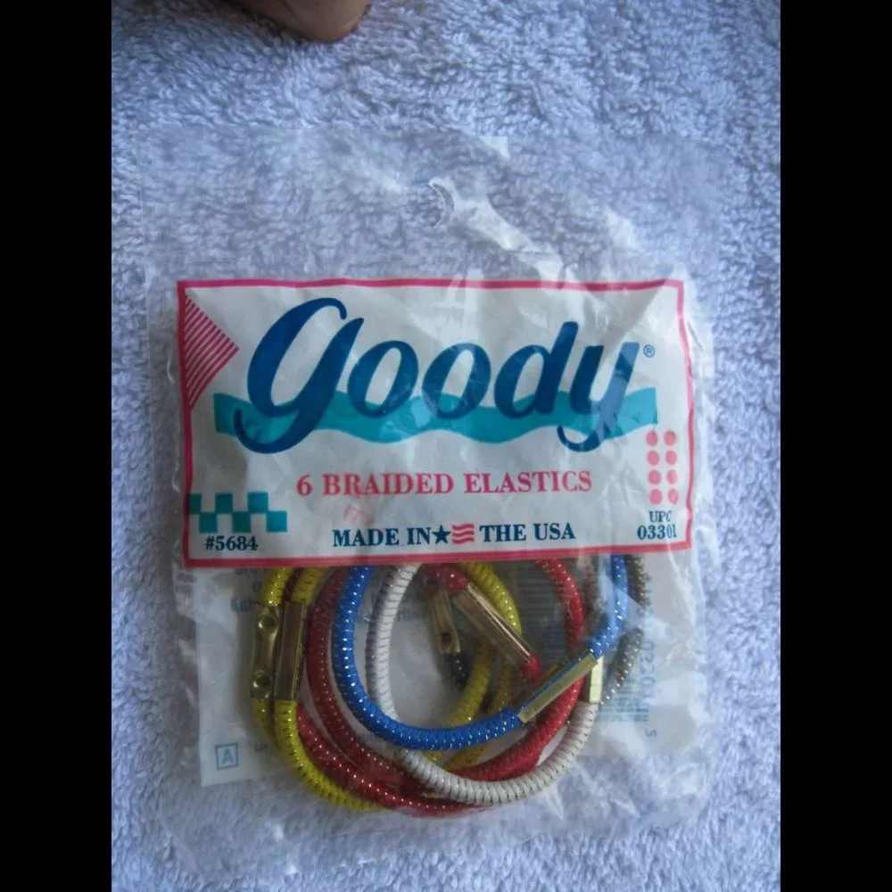 6 Goody 1990 U.S.A. Tinsel Woven With Metal Elastic Hair Bands Old Formula Mylar